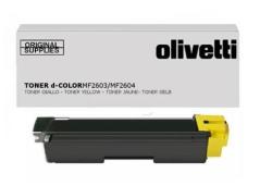 Tonerpatrone in schwarz mit gelbem Deckel. Verpackung von Olivetti für Drucker.