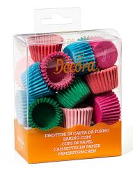 Bunte Backformen in verschiedenen Farben: Blau, Grün, Pink und Rot. Verpackt in durchsichtiger Box. Ideal für Muffins oder Cupcakes.