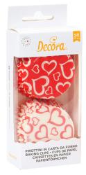 Verpackung mit 36 Backformen in Herzdesign. Rot und weiß, geeignet für Muffins oder Cupcakes.