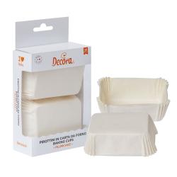 Verpackung mit 36 weißen Backformen für Plumpcake. Formen sind rechteckig mit gewelltem Rand.