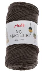 Dunkelbraunes Makramee-Garn in einer Rolle. Gewicht 100g, Länge 90m.