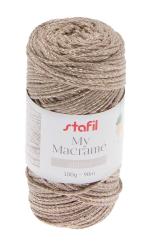 Garnrolle in beige mit glitzernden Fäden. 100g, 90m für Macramé-Projekte.