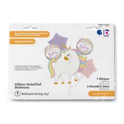 Folienballon-Set Happy Birthday Einhorn 5-teilig bunt