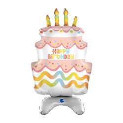 Folienballon Standup Geburtstagstorte Happy Birthday 74 cm pastellfarben 