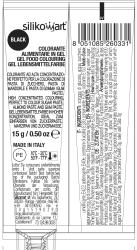 Schwarze Gel-Lebensmittelfarbe in einer 15 g Tube. Verpackung mit mehrsprachigen Informationen. Ideal für Zucker- und Mandelpaste.