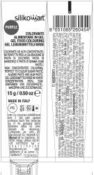 Tube mit lila Lebensmittelfarbe in Gel-Form. 15 g Inhalt. Geeignet für Zucker- und Marzipanpaste. Hochkonzentriert.