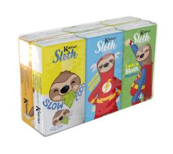 Drei Buchcover mit einem Faultier-Motiv. Titel: 'Slow Food', 'Sloth Speed', 'I am a Sloth Machine'. Bunte Farben: Gelb, Blau, Rot, Grün. Cartoon-Stil.