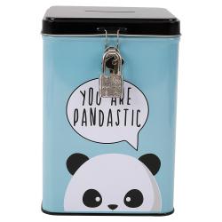 I-TOTAL Spardose Panda mit Vorhängeschloss 15,3 × 10,6 × 10,6 cm hellblau