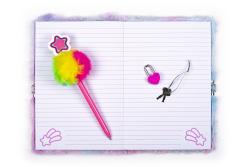 Tagebuch mit Pompom Stift Katzenmotiv rosa/violett