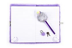 Tagebuch mit Pompom Stift Einhornmotiv violett