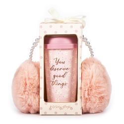 Geschenkset aus Trinkbecher und Ohrenschützern Posh+pop Serie Cozy rosa