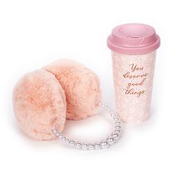 Geschenkset aus Trinkbecher und Ohrenschützern Posh+pop Serie Cozy rosa