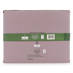 Kartonverpackung für ein Schreibset. Die Farbe ist lila mit einem grünen Etikett.