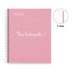 Rosa Spiralnotizbuch mit dem Schriftzug 'Notebook The Original'. Die Seiten sind liniert mit 7 mm Abstand.