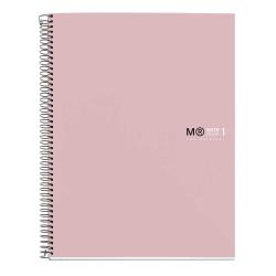 Rosa Notizbuch mit Spiralbindung. Auf der Vorderseite steht 'M R NOTEBOOK 1 THE ORIGINAL'.