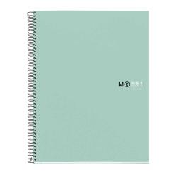 grünes Spiralnotizbuch mit schwarzem Logo. Das Cover ist schlicht und unbeschriftet.