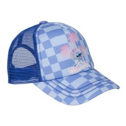 Cap in blauem Karomuster mit Netzrücken. Auf der Vorderseite ein Motiv von Stitch und der Schriftzug 'Ohana'.