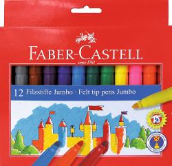 Packung mit 12 Jumbo Filzstiften in verschiedenen Farben. Auf der Vorderseite ist eine bunte Zeichnung von Burgen.