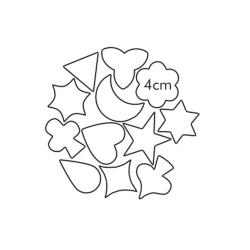 Set von 12 Ausstechformen aus Edelstahl in verschiedenen Formen. Enthält Sterne, Herzen, Blumen und geometrische Figuren.
