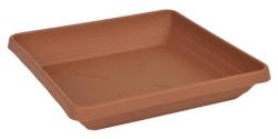 rechteckige, flache Pflanzschale aus Kunststoff. Farbe: braun. Ecken leicht abgerundet. Innenfläche mit Rillen.