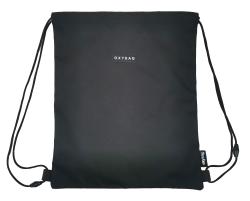 Schwarzer Rucksack aus strapazierfähigem Material. Kordelzugverschluss. Logo 'OXYBAG' auf der Vorderseite.
