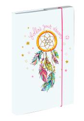Notizbuch mit einem bunten Traumfänger auf dem Cover. Der Schriftzug 'follow your dream' ist in pink.