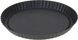 Schwarze Tarteform mit gewelltem Rand. Die Oberfläche ist glatt und hat eine leicht strukturierte Innenseite.