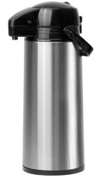 Edelstahl-Wasserkocher mit schwarzem Deckel und Griff. Hochglänzende Oberfläche, schlankes Design.