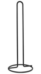 Schwarzer Papierrollenhalter aus Metall. Hohe, schlichte Form mit runder Basis.