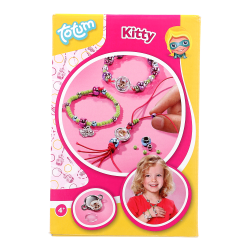 Bastelset zum Schmuckherstellen mit bunten Perlen und Anhängern. Enthält Armbänder und eine Abbildung eines Mädchens mit Schmuck.