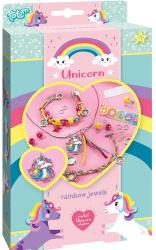 Bastelset für Schmuck mit Einhorn-Motiv. Enthält bunte Perlen, Armbänder und einen Metallanhänger.