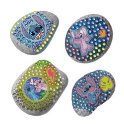 Verpackung für ein Bastelset mit Steinen und Disney Stitch Motiven. Enthält bunte Perlen und eine Anleitung zum Gestalten.