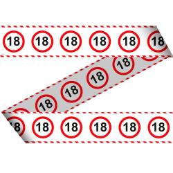 Bande mit roten und weißen Streifen. Mehrere rote Kreise mit der Zahl 18.