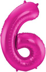 Luftballon in Form der Zahl sechs. Farbe ist leuchtendes Pink.