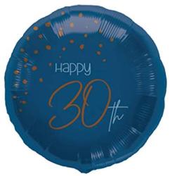 FOLAT Folienballon Elegant True Blue Happy 30th 45 cm blau/transparent