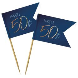 FOLAT Partypicker Elegant True Blue Happy 50th 36 Stück blau