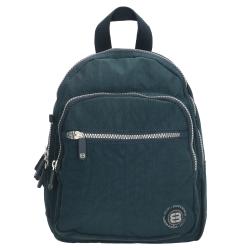 Dunkelblauer Rucksack mit zwei Reißverschlusstaschen. Kleine Schlaufe oben zum Tragen. Schlichte, sportliche Optik.