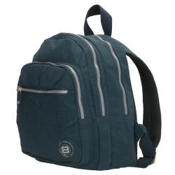 Dunkelblauer Rucksack mit zwei Reißverschlusstaschen. Kleine Schlaufe oben zum Tragen. Schlichte, sportliche Optik.