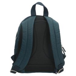 Dunkelblauer Rucksack mit zwei Reißverschlusstaschen. Kleine Schlaufe oben zum Tragen. Schlichte, sportliche Optik.