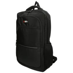 schwarzer Rucksack mit mehreren Fächern. Gepolsterte Rückseite und Tragegriff oben. Logo von Enrico Benetti auf der Vorderseite.