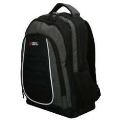 Schwarzer Rucksack mit grauen und weißen Akzenten. Logo von Enrico Benetti auf der Vorderseite.