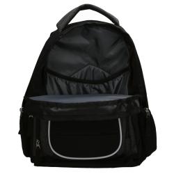 Schwarzer Rucksack mit grauen und weißen Akzenten. Logo von Enrico Benetti auf der Vorderseite.