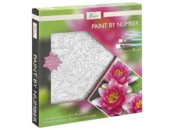 Paint by Number Set mit einem Bild von Seerosen. Enthält 24 Farben und 4 Pinsel.
