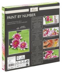 Paint by Number Set mit einem Bild von Seerosen. Enthält 24 Farben und 4 Pinsel.