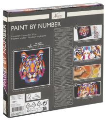 Paint by Number Set mit einem Tiger-Motiv. Enthält 24 Farben und 4 Pinsel.