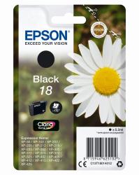 Schwarze Tintenpatrone von Epson. Verpackung zeigt eine Blume und enthält Informationen zu kompatiblen Druckern.