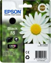 Schwarze Tintenpatrone von Epson. Verpackung zeigt eine Blume und enthält Informationen zu kompatiblen Druckern.