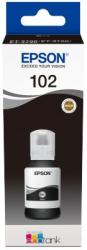 Schwarze Tinte in einer Flasche für Drucker. Verpackung mit dem Logo von Epson.