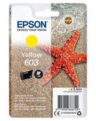 Gelbe Druckerpatrone, Modell 603. Verpackung zeigt einen roten Seestern auf Sand. Inhalt: 2,4 ml.