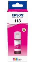 Tinte für Drucker in pinker Flasche. Verpackung mit dem Schriftzug Epson und der Nummer 113.